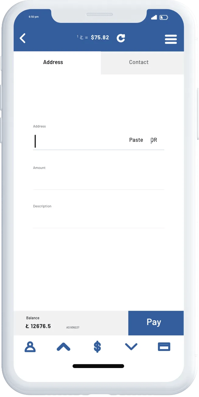 Smartphone screen showing litewallet app
