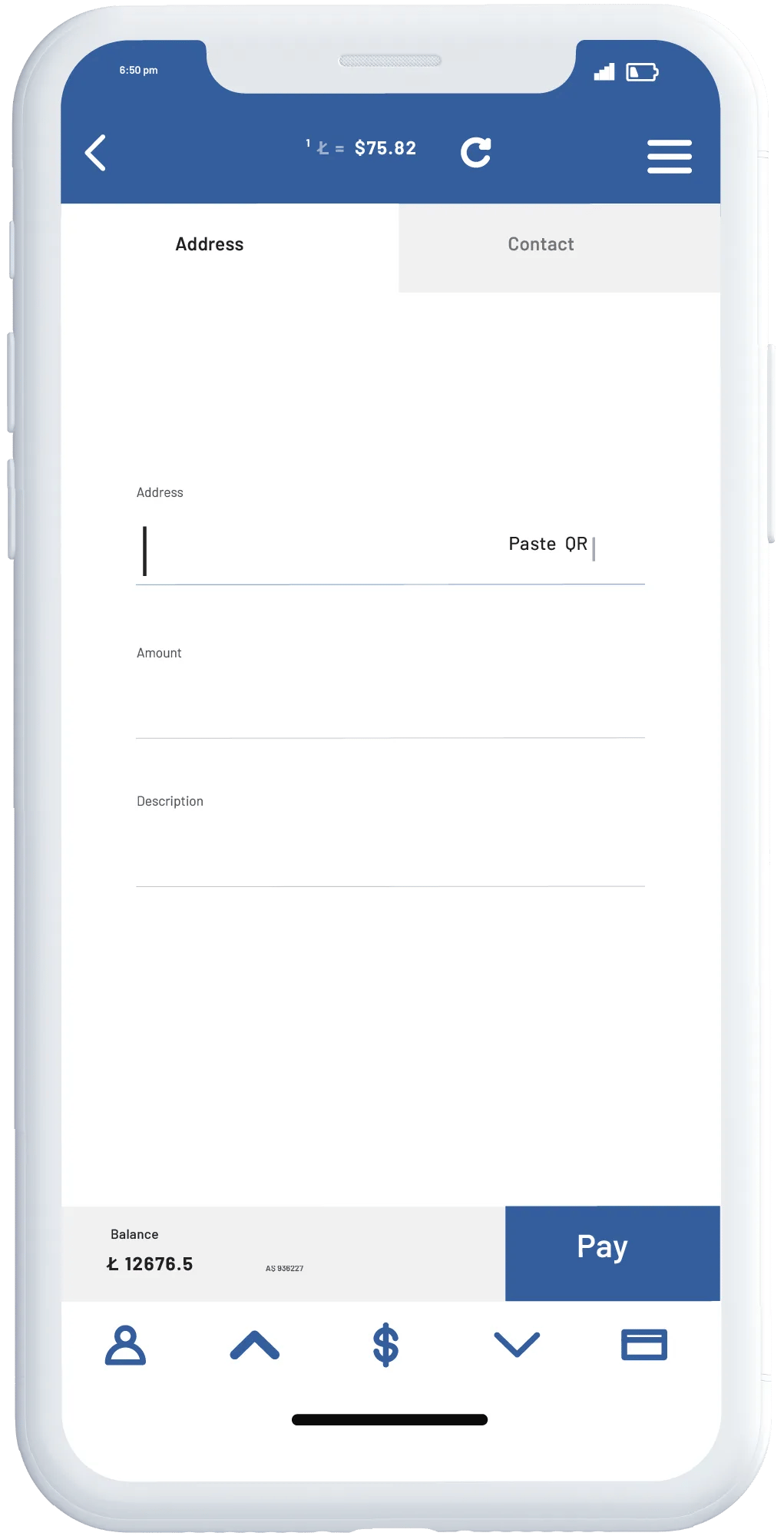 Smart Phone showing screen from Litewallet app